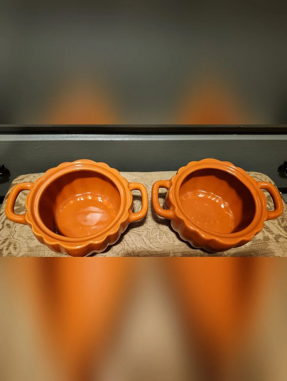 Crofton 2 piece Stoneware Small Pumpkin Ceramic Casserole Dishes .08 Quart